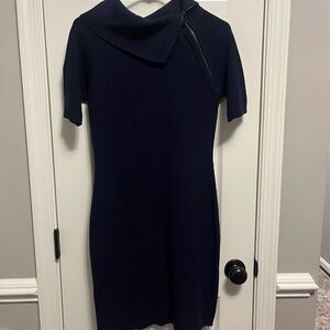 Calvin Klein Size‎ Small Blue Knit Sweater Dress Asymmetric Neck Zip Collar